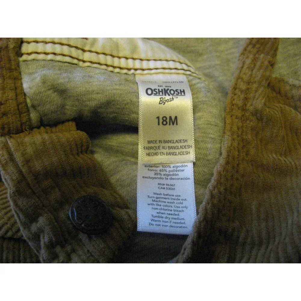Oshkosh Bgosh B'Gosh Vestbak Tan Brown Corduroy Lined Overalls 18 Months